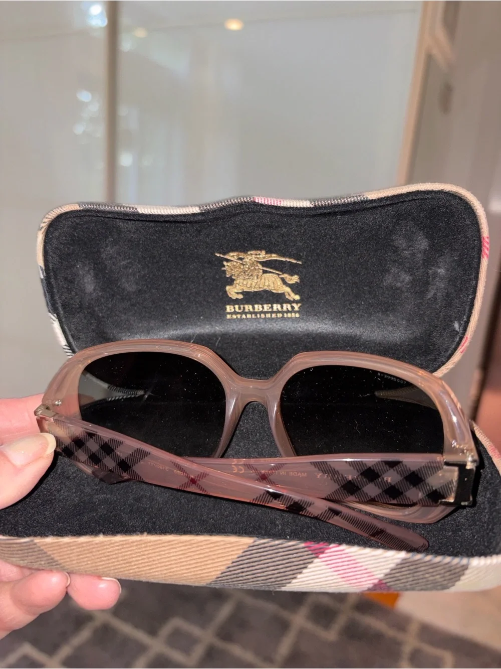 Burberry Taupe Plaid Frame Sunglasses with Dark Lenses 4086 Nova Check